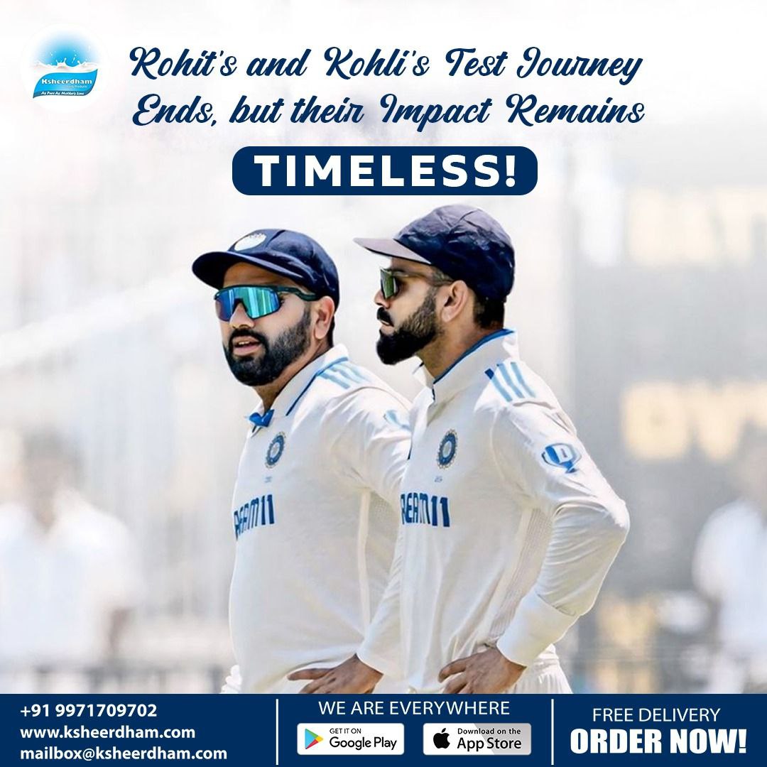 ksheerdham's tweet photo. 🏏Legends may step away, but their legacy lives on.  

🤝Rohit and Kohli have given us countless memories and unmatched moments in Test cricket.

✨Thank you for making Indian Test cricket truly unforgettable &amp; showing us what true excellence means!

#Ksheerdham  #269signingoff https://t.co/Q3CyY51KXB