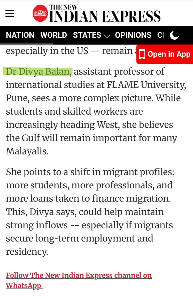 Honoured to have my opinion featured in a recent article in <a href="/xpresskerala/">TNIE Kerala</a>! It’s always a pleasure to contribute to discussions that help shape our understanding of MIGRATION 📷

You can check out the full article here: newindianexpress.com/states/kerala/…

<a href="/FLAMEUniversity/">FLAME University</a> <a href="/iimad_in/">International Institute of Migration & Development</a> <a href="/pendown/">Rajesh Abraham🇮🇳</a>