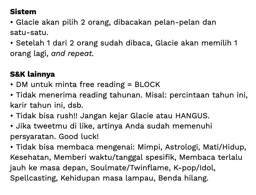 TarotGlacie's tweet photo. 🎁 FREE TAROT READING GIVEAWAY 🎁
🌙 Mei-Jun 2025

S&amp;K
• WNI only 🇮🇩
• Follow @GlacieTarot &amp; @TarotGlacie

• Like &amp; RT tweet ini
• Komen emoji biru dan komen jika terpilih mau reading tentang apa (tidak perlu detail)

Lanjut, baca di gambar 👇🏻 https://t.co/JBFrDkckR1