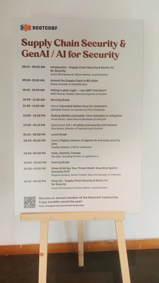 viveksahu_26's tweet photo. I am excited to be here at the #Rootconf event. Here is the track on software supply chain security. Amazing talks line up there...

@hasgeek @rootconf https://t.co/OOktGRa4JH