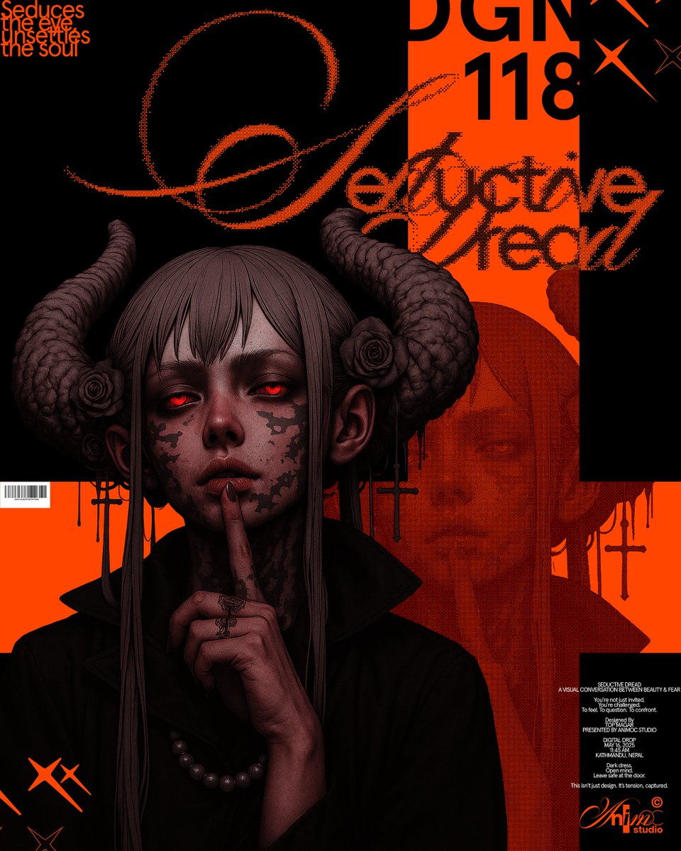 animocstudio's tweet photo. SEDUCTIVE DREAD Seduces the eye. Unsettles the soul. A clash of beauty and fear — one frame, one truth.  Design No. 118 | By Top Magar | ANIMOC™ Studio Work https://t.co/LHKf1CoRwr