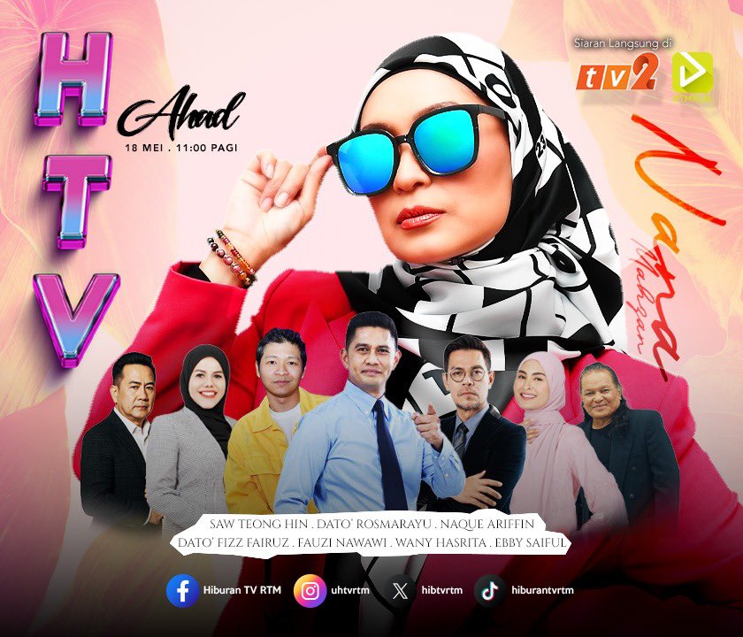 HTV minggu ni bersama- sama Nana Mahazan!! Wow hero Malaya pun ada Dato’ Fizz Fairuz, Fauzi Nawi dan ramai lagi tetamu undangan yg akan memeriahkan set HTV!

HTV | 18 Mei 2025 (Ahad) | 11.00 Pagi | TV2 &amp; rtmklik.rtm.gov.my