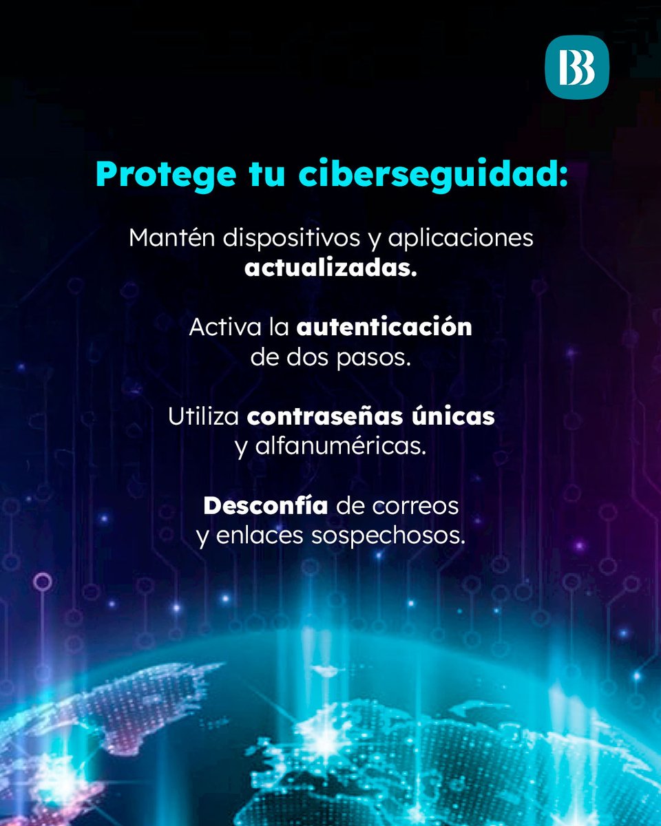 Al navegar por Internet, tus datos personales necesitan protección.🌐​Te contamos cómo puedes mejorar tu #ciberseguridad y evitar  ataques cibernéticos.💻​Recuerda que en #BancoBolivariano, cuidamos tu información con protocolos de seguridad avanzados.  ​

 #DíaMundialdelInternet