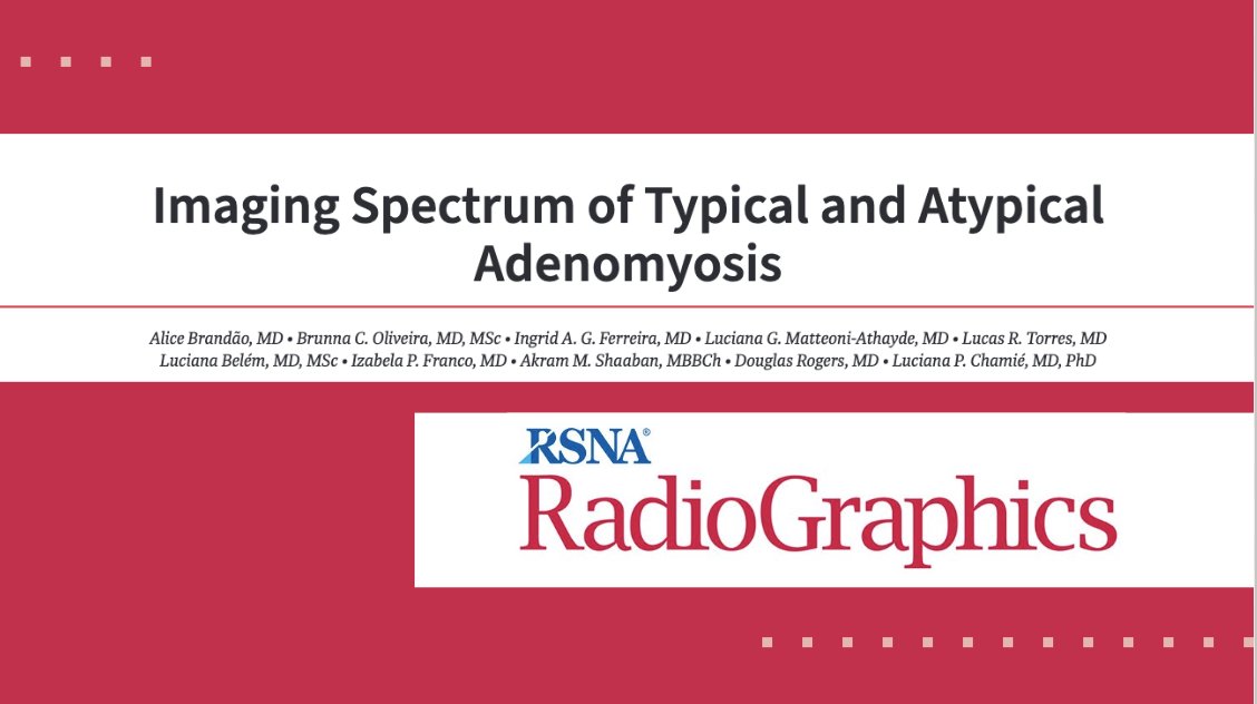 Joseph G. Ayoub, MD, MS (@josephgeorgeay) on Twitter photo Having trouble knowing when to raise suspicion for adenomyosis? Follow along to learn its typical imaging features and key differential considerations! #RGphx
Imaging Spectrum of Typical and Atypical Adenomyosis
bit.ly/43kmLEI
<a href="/lucianachamiec1/">luciana@chamie.com.br</a> <a href="/OliveiraDe4890/">Brunna de Oliveira</a> Having trouble knowing when to raise suspicion for adenomyosis? Follow along to learn its typical imaging features and key differential considerations! #RGphx
Imaging Spectrum of Typical and Atypical Adenomyosis
bit.ly/43kmLEI
<a href="/lucianachamiec1/">luciana@chamie.com.br</a> <a href="/OliveiraDe4890/">Brunna de Oliveira</a>
