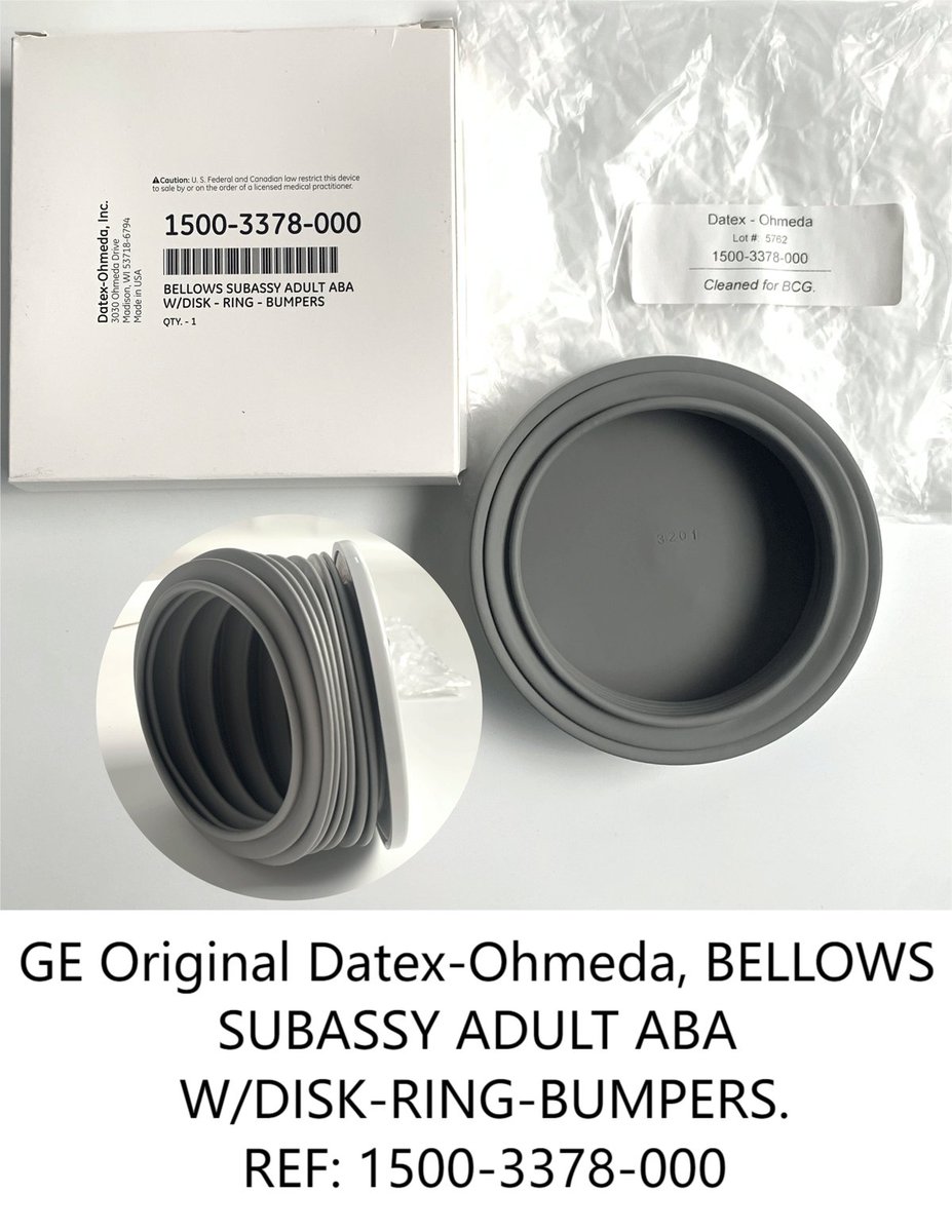 Alin522859416's tweet image. GE Original Datex-Ohmeda, BELLOWS SUBASSY ADULT ABA W/DISK-RING-BUMPERS.REF: 1500-3378-000#medicalconsumableswholesale #gesolar8000monitor #philipsmonitoraccessories #flowsensor #hospitalequipment