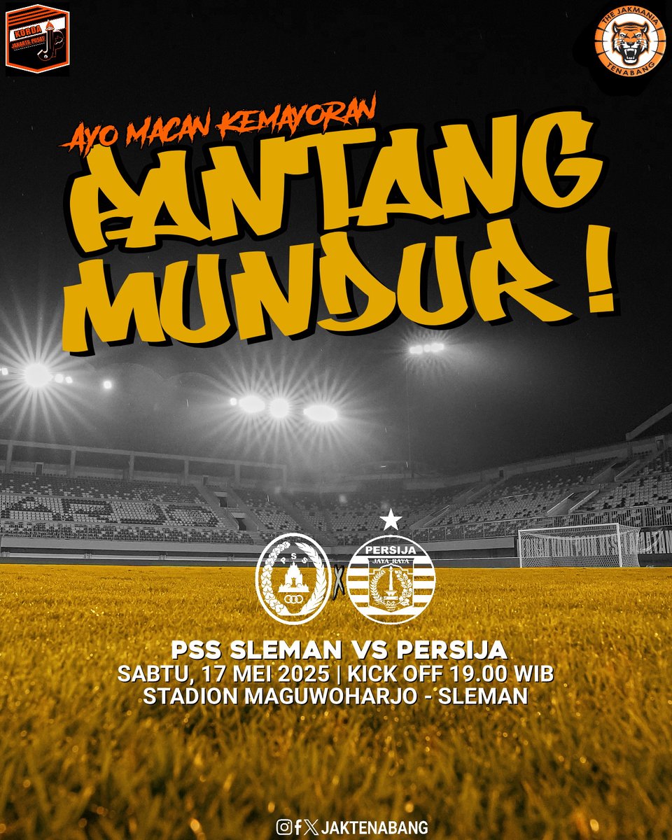 𝙏𝙤𝙙𝙖𝙮 𝙄𝙨 𝙋𝙚𝙧𝙨𝙞𝙟𝙖 𝘿𝙖𝙮‼️

PSS Sleman vs Persija
📅: Sabtu, 17 Mei 2025
⌚: 19:00 WIB
🏟: Stadion Maguwoharjo, Sleman

COME ON YOU TIGER!!

#Jakmaniatenabang
#PersijaSelamanya