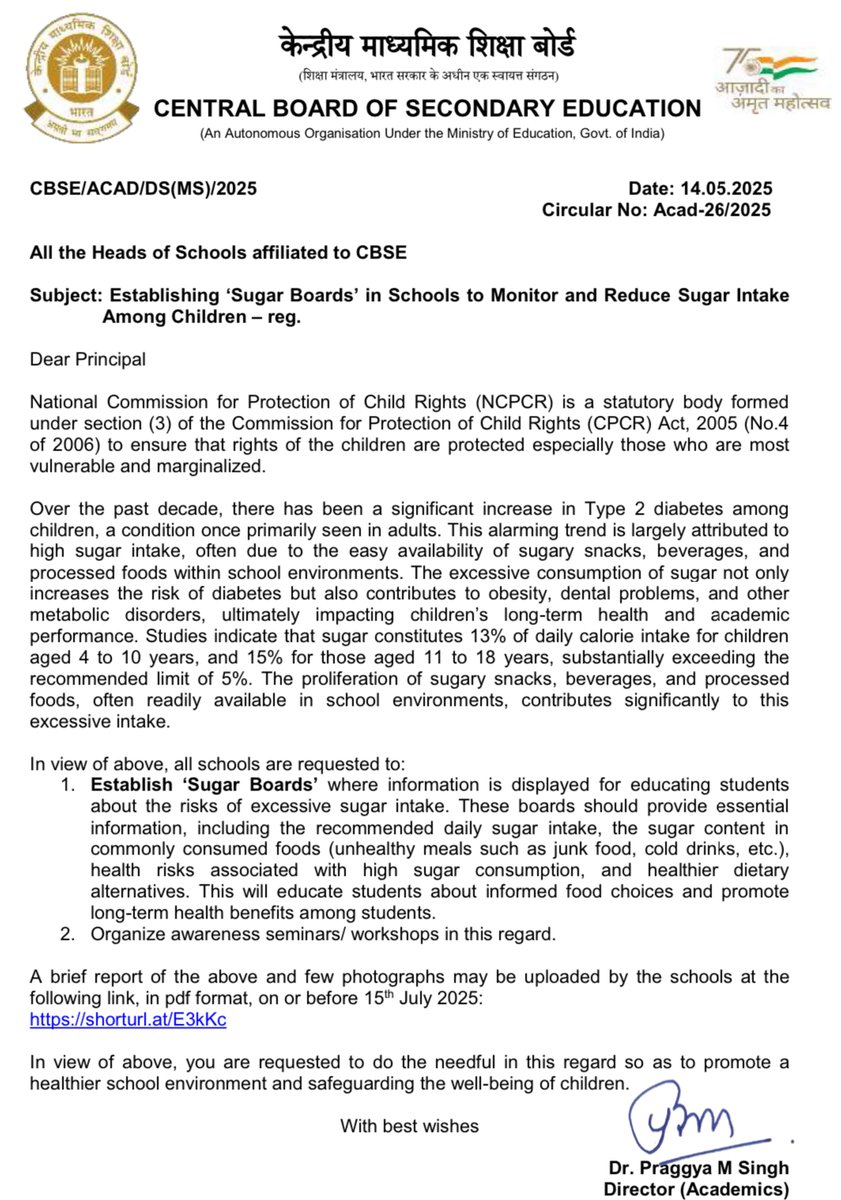 Nithin0dha's tweet image. CBSE tells schools to establish Sugar Boards to monitor and reduce sugar. This is a step in the right direction. Thanks @foodpharmer2 for sharing.
Now to figure out how to get parents to care about it. How to reduce sodas, coffee/tea (majority of it is mostly sugar), malted…