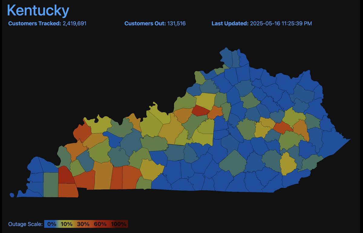 Kayla Moody (@kaylamoody) on Twitter photo 💡Kentucky power outage update💡
- Over 131.5k customers w/o power statewide
- Outages are RAPIDLY increasing statewide
- Over half of the power customers in Marshall & Spencer Counties are w/o power
Source: poweroutage.us
<a href="/SpectrumNews1KY/">Spectrum News 1 Kentucky</a>
#kywx #kentucky 💡Kentucky power outage update💡
- Over 131.5k customers w/o power statewide
- Outages are RAPIDLY increasing statewide
- Over half of the power customers in Marshall & Spencer Counties are w/o power
Source: poweroutage.us
<a href="/SpectrumNews1KY/">Spectrum News 1 Kentucky</a>
#kywx #kentucky