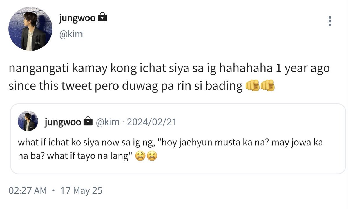paperjams_'s tweet photo. #jaewoo few tweets au wherein,

jw suddenly thought of his ex-“crush” out of the blue and revisited his old tweets about him reminiscing the past https://t.co/LEikKfqIlk