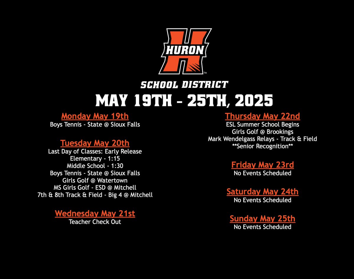 Weekly Events: 
#hurontigers