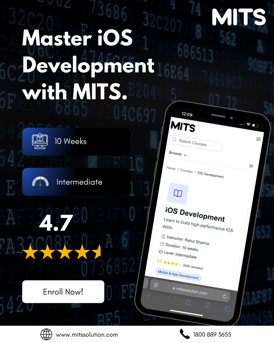 SolutionMits's tweet image. Master iOS Development with MITS!
Turn your app ideas into reality with hands-on training, expert mentorship, and real-world projects.
🌐 mitssolution.com | 📞 1800 889 3655
#MITSSolution #LeadershipHiring #TechRecruitment #CampusToCorporate #TalentSolutions