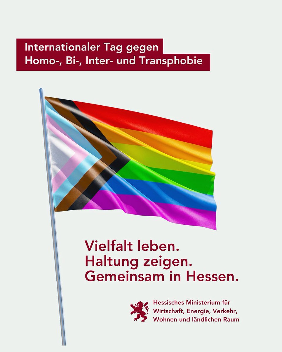 Vielfalt stärkt Hessen – in der Gesellschaft sowie in der Wirtschaft.
Am Internationalen Tag gegen Trans-, Bi-, Inter- und Homofeindlichkeit zeigen wir Flagge – für ein Hessen, in dem alle Menschen sichtbar, sicher und frei leben und arbeiten können.
#idahobit #vielfalt #respekt