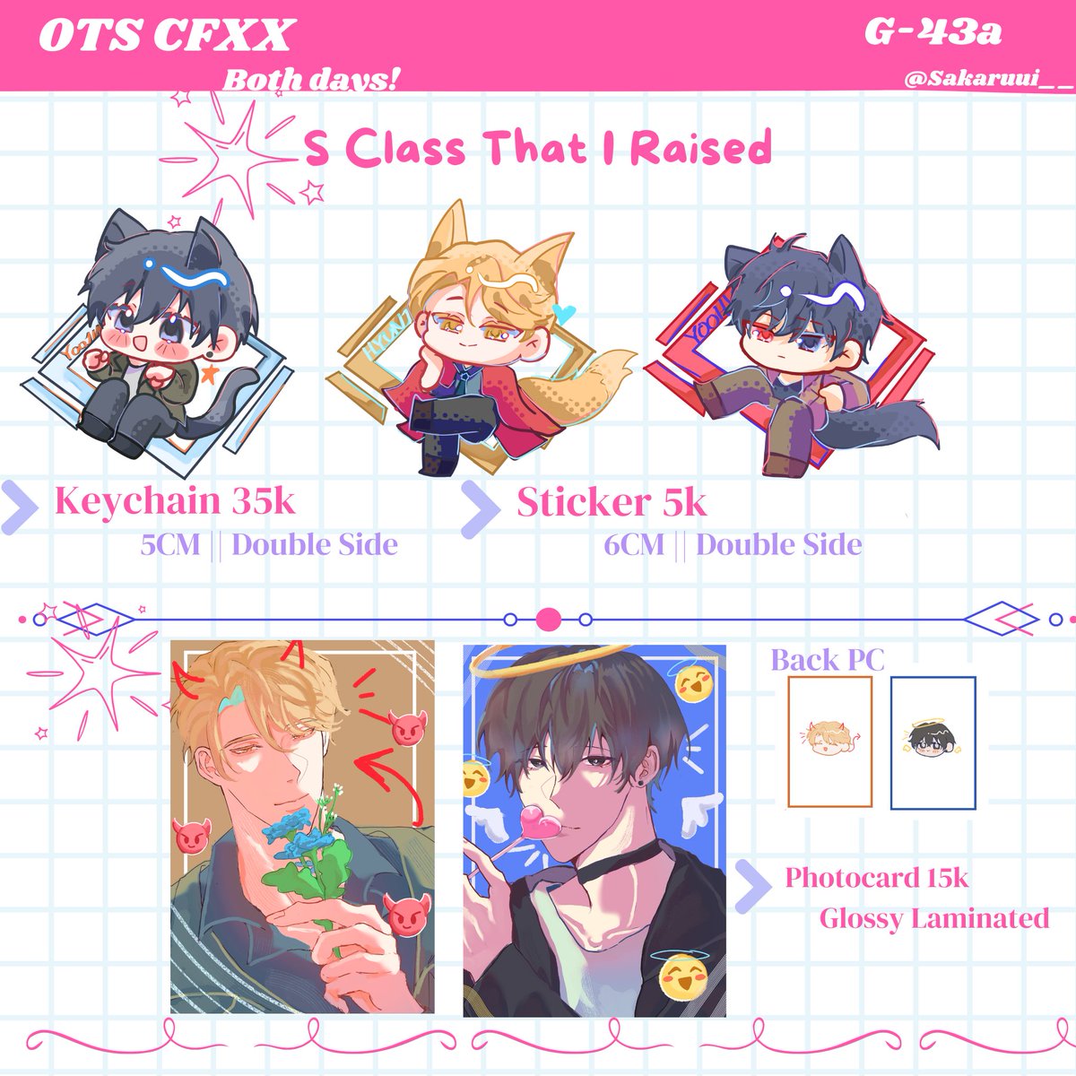 sakaruui__'s tweet photo. [❤️+🔁 are appreciated!]

Hello! Here my OTS catalog for #CFXX / #CF20

📆Date : Both Day! 
🪧Booth : Nasi Gurih Abang Ryan 
📸Fandom : HSR, ALNST, S CLASS  
📝Booth : G-43a

#cf20catalogue #CFXXcatalogue https://t.co/lcGLiMlEb2