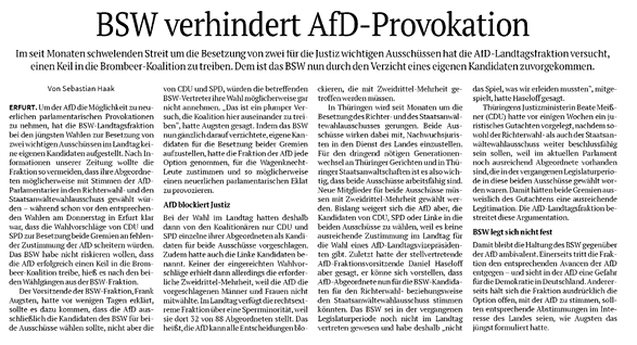 BSW-Logik: Schon der Gedanke an #AfD-Stimmen ist ein Skandal! 

Es reicht inzwischen nicht mehr, etwas zu tun – es reicht, wenn die AfD darüber nachdenkt, etwas zu tun, und schon drehen alle durch. Wir haben also – man höre und staune – überlegt, die #BSW-Kandidaten in den