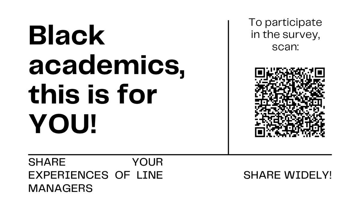 Black academics, participate in a survey to share your experience of line management practices and relations in universities
Comment on:
🧭 Support received
📈 Impact on career progression
💡 Recommendations for improvements
The survey is anonymous forms.office.com/e/88BFgaqm2q