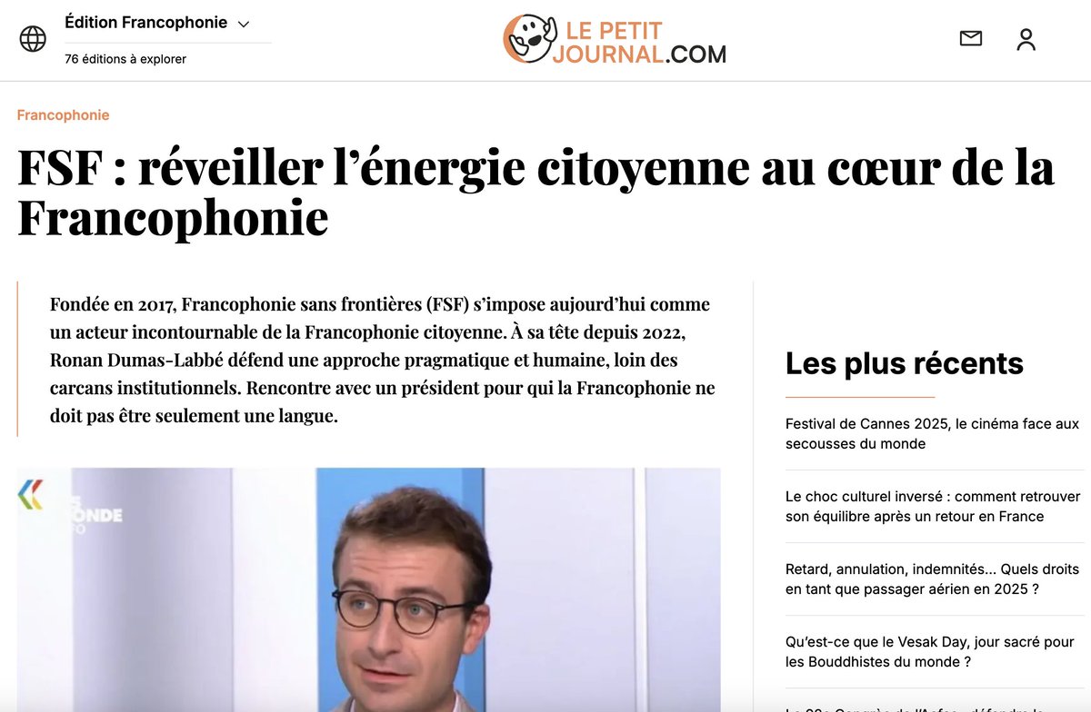 Ronan Dumas-Labbé (@ronandumaslabbe) on Twitter photo Porté par la vision d’une #francophonie de terrain fondée sur l’engagement citoyen, j’ai présenté les initiatives de <a href="/FrancophonieSF/">Francophonie sans frontières</a> à Bertrand de Pétigny (<a href="/lepetitjournal/">lepetitjournal.com</a>). Merci à lui pour ce bel entretien !
À découvrir dans la section francophonie 👇
lepetitjournal.com/francophonie/f… Porté par la vision d’une #francophonie de terrain fondée sur l’engagement citoyen, j’ai présenté les initiatives de <a href="/FrancophonieSF/">Francophonie sans frontières</a> à Bertrand de Pétigny (<a href="/lepetitjournal/">lepetitjournal.com</a>). Merci à lui pour ce bel entretien !
À découvrir dans la section francophonie 👇
lepetitjournal.com/francophonie/f…