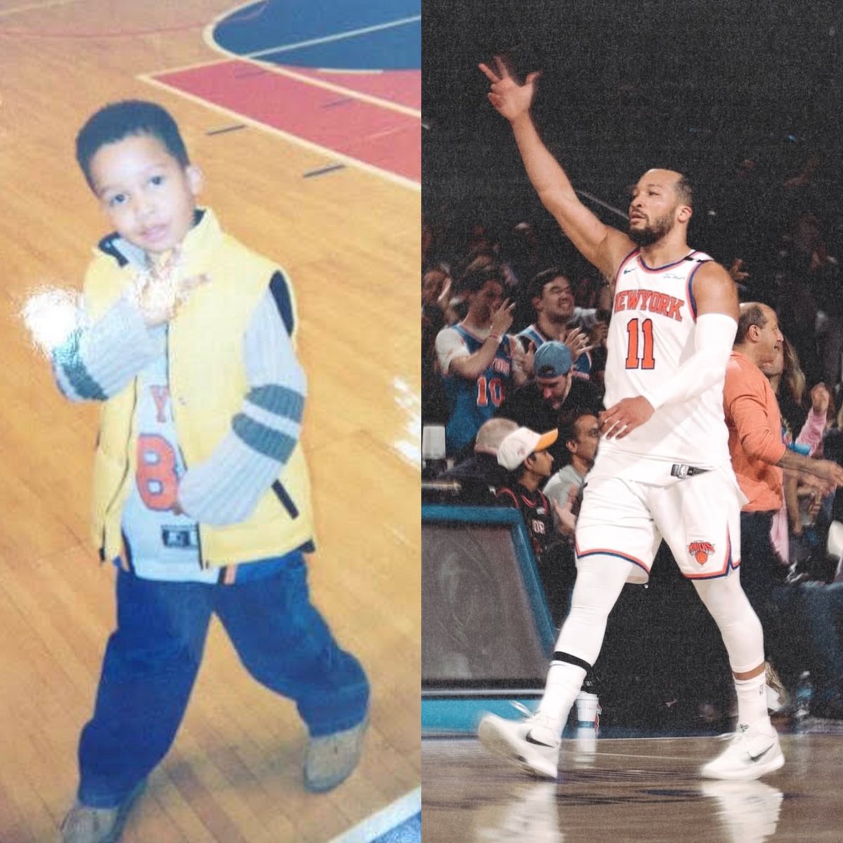 parallelecinico's tweet photo. Maggio del 2000.
Sul parquet del Madison Square Garden, quasi 3 ore prima di una partita dei Knicks, c'è un bimbo di 4 anni con la maglia della squadra. Si chiama Jalen, è il figlio di Rick Brunson, allora giocatore dei Knicks. Jalen è diventato la mascotte della squadra.
Passa la palla a Marcus Camby durante il riscaldamento.
Tocca sempre le treccine di Latrell Sprewell che gli piacciono un casino.
Si fa portare la merenda negli spogliatoi da Pat Ewing e Larry Johnson.
Alla domanda "Chi è il tuo miglior amico?", risponde "Allan Houston".
Jalen, ogni giorno, prepara il borsone di suo padre, e poi dice alla mamma "Vado ad allenamento". Sogna, un giorno, di poter giocare nella squadra di papà. Nel frattempo con maglia, pantaloncini e polsino dei Knicks si allena nel canestrino della sua casa nel New Jersey, gridando "Spree" (il soprannome di Sprewell) ogni volta che fa canestro.

Questa foto è stata scattata prima di Gara 6 tra New York e Indiana, l'ultima partita della serie persa dai Knicks in finale di conference.
Nessuno poteva saperlo, ma quella è stata l'ultima volta che i Knicks si sono qualificati ad una finale di conference.

25 anni dopo, questa notte, quel bimbo è diventato la stella della sua squadra del cuore, suo papà è l'assistente di coach Thibodeau, ed eliminando i campioni in carica, i Boston Celtics, ha riportato i New York Knicks in finale di conference.