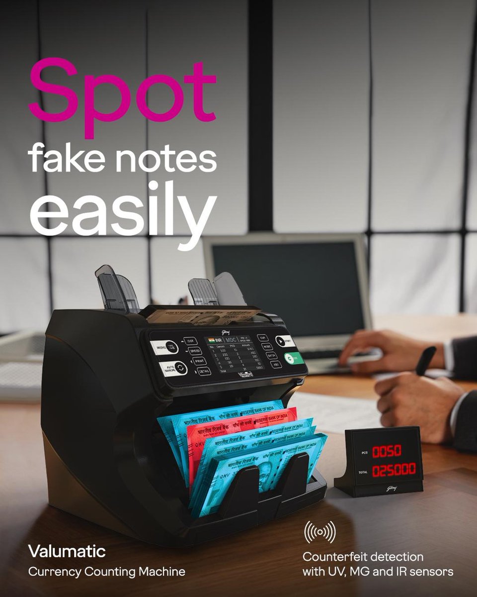 godrejsecure's tweet photo. Whether you're handling money at a retail store or a financial institution, don’t get fooled. Godrej Valumatic’s got you covered.
#Godrej #GodrejSecuritySolutions #CurrencyCountingMachine https://t.co/HoJLaSvpjJ