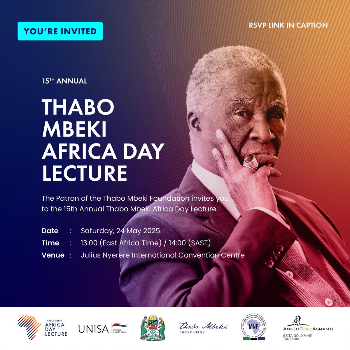 Only One Week to Go!

Join us for the 15th Africa Day Lecture — a celebration of unity, progress, and the future of our continent.

🗓️: May 24th 
⏰: 13:00 EAT | 14:00 SAST
📍: Julius Nyerere International Convention Centre

RSVP now to secure your spot: forms.office.com/r/jSAtEgcm2d