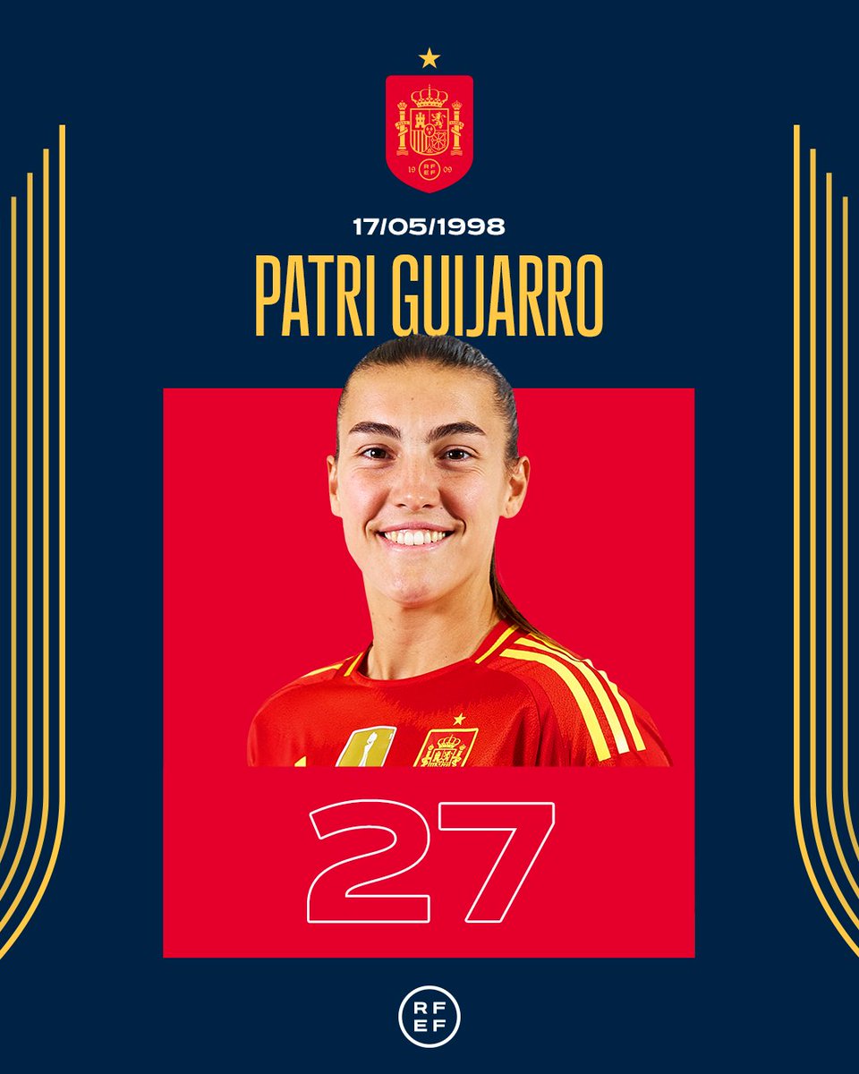 Selección Española Femenina de Fútbol (@sefutbolfem) on Twitter photo 🥳 ¡Hoy es el 'cumple' de <a href="/Patri8Guijarro/">Patri Guijarro</a>!
Por marcar el tempo de nuestro juego en cada partido, por tus 'Guijarrazos' y por ser diferencial en nuestra @sefutbolfem:
🙌 ¡Te deseamos muchísimas felicidades! 🙌
#JugarLucharYGanar 🥳 ¡Hoy es el 'cumple' de <a href="/Patri8Guijarro/">Patri Guijarro</a>!
Por marcar el tempo de nuestro juego en cada partido, por tus 'Guijarrazos' y por ser diferencial en nuestra @sefutbolfem:
🙌 ¡Te deseamos muchísimas felicidades! 🙌
#JugarLucharYGanar