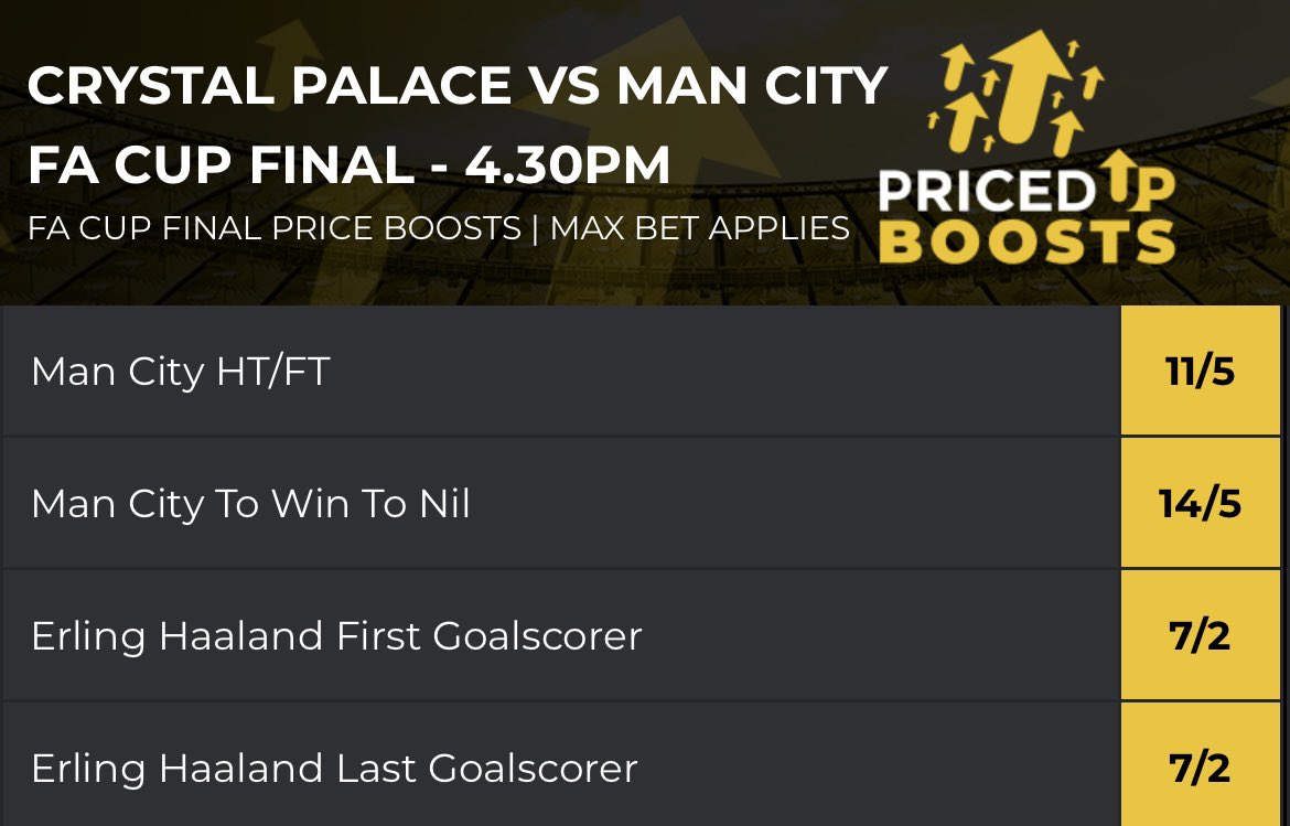FA CUP FINAL PRICE BOOSTS! 🤩⚽️

pricedup.bet 18+ GambleAware