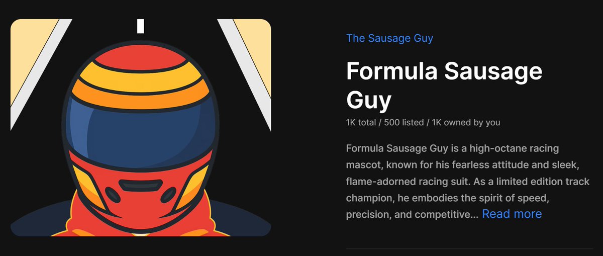 0xGrillmaster's tweet photo. Formula Sausage Guy
#FormulaNFT #RacingNFT #SpeedOnChain #TrackLegends #PitStopCollectibles #RacingReimagined #F1InspiredNFTs #NFT #NFTArt #NFTCommunity #NFTCollector #CryptoArt #Web3 #DigitalCollectibles
@opensea https://t.co/QoMLwOYKyh
@rarible
https://t.co/YKzxSNIhnj https://t.co/wgxli4O6D4