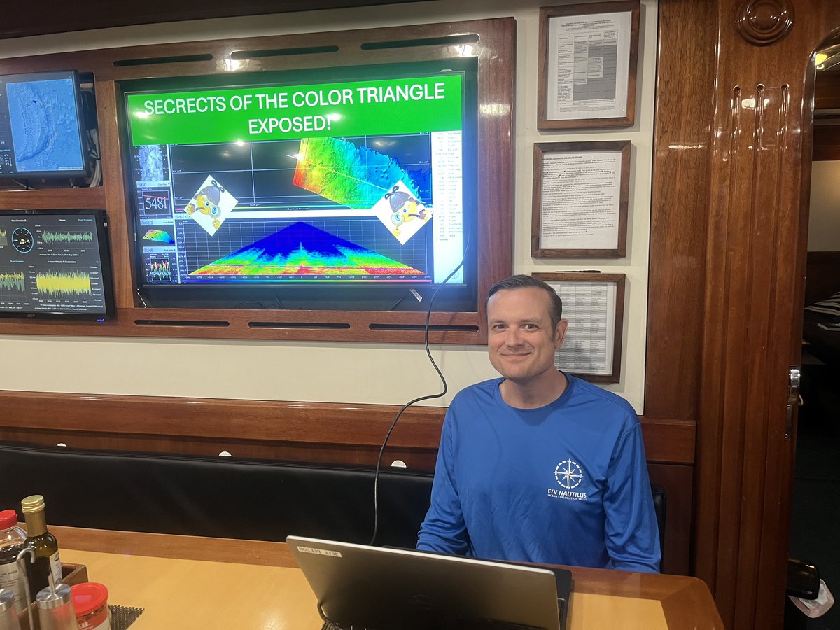 EVNautilus's tweet image. Science Team member Jeffrey Beeson presents to the #CorpsofExploration about #seafloormapping.