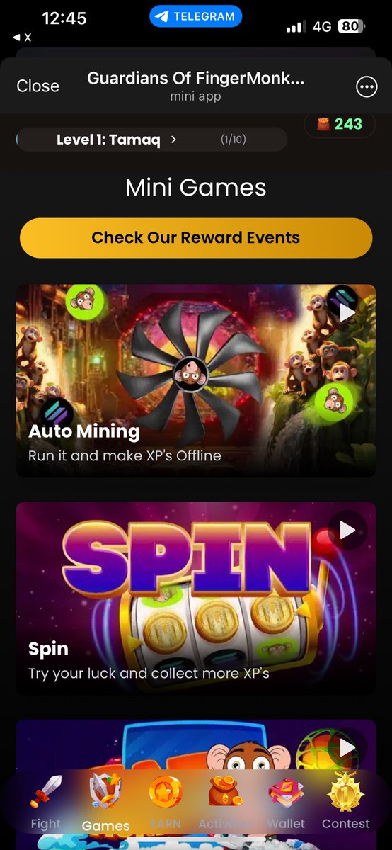 เกมในเทเลแกรมเดี๋ยวนี้ มาไกลขึ้นอีก อย่าง FingerMonkeys 🙈

เกมออกแบบมาอย่างเท่ มีมินิเกม ในเกมอีกหลายเกม 🔥

มี Node NFT เพื่อเอา yield อีก

ใครสนใจลอง ทางไป (ไม่มีเรฟ) : t.me/GuardiansOfFin…

TGE ใกล้แล้วเห็นว่าเดือนนี้ !!

(ไม่ใช้คำแนะนำการลงทุน เกมน่าสนใจเฉยๆ)