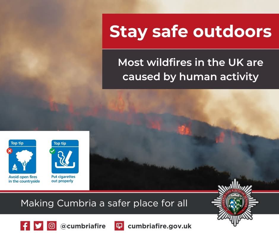 𝗗𝗼 𝘆𝗼𝘂𝗿 𝗯𝗶𝘁 𝘁𝗼 𝗵𝗲𝗹𝗽 𝗽𝗿𝗲𝘃𝗲𝗻𝘁 𝘄𝗶𝗹𝗱𝗳𝗶𝗿𝗲𝘀 𝗮𝗻𝗱 𝗽𝗿𝗼𝘁𝗲𝗰𝘁 𝗼𝘂𝗿 𝗰𝗼𝘂𝗻𝘁𝘆

🚫 Don’t have open fires/campfires or barbecues

🚭 Put out cigarettes

🚯Take all litter home

🚗 Take care when parking – don’t block access roads, tracks or gates