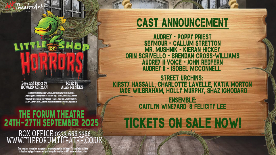 Thank you to all who auditioned - After a very tough decision from over 50 auditions, we are pleased to announce the cast for 𝙇𝙞𝙩𝙩𝙡𝙚 𝙎𝙝𝙤𝙥 𝙤𝙛 𝙃𝙤𝙧𝙧𝙤𝙧𝙨, opening its doors at the Forum Theatre, Stockport in September.

Early Bird Tickets - theforumtheatre.co.uk/events/little-…