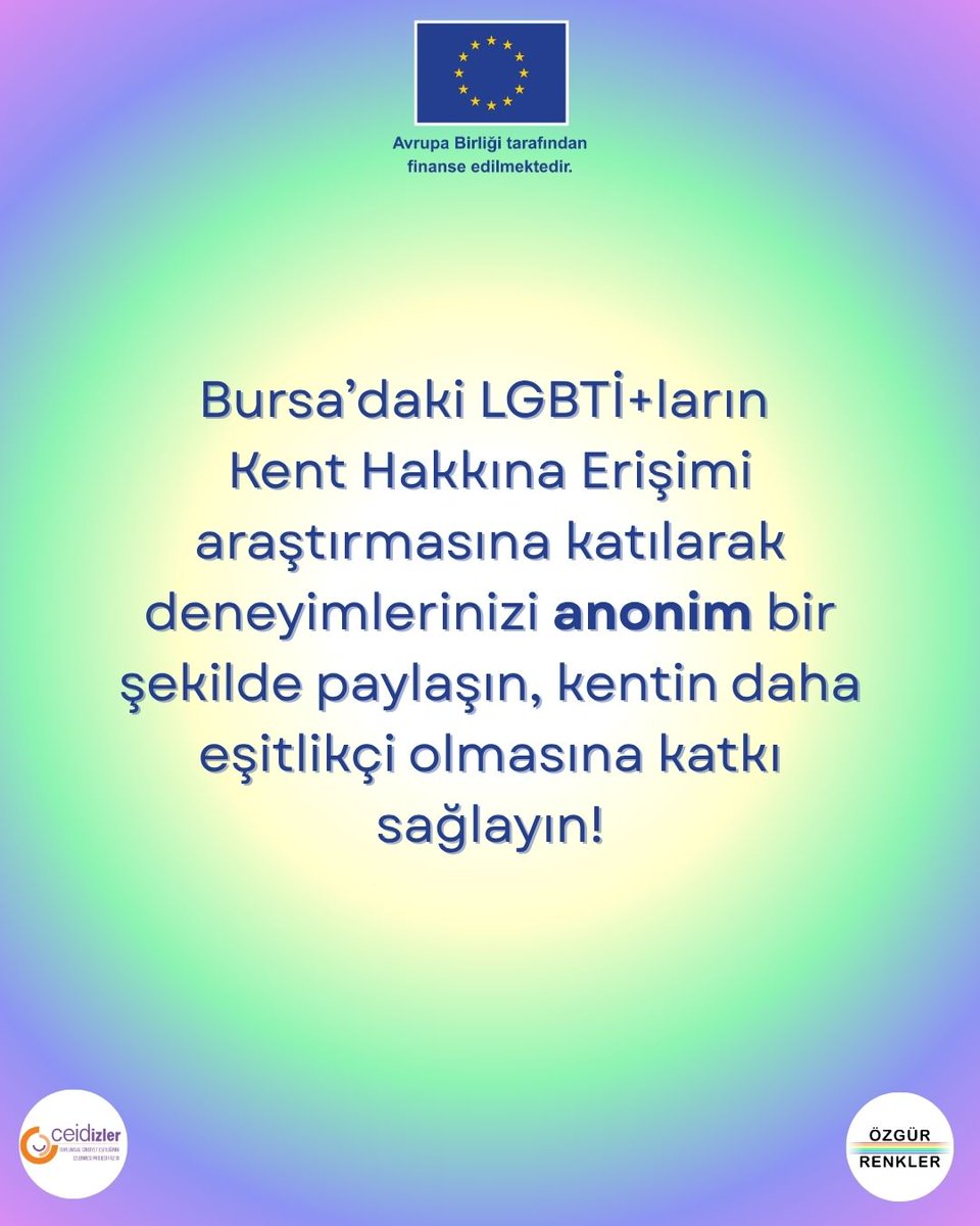 ozgurrenkler's tweet image. Bursa’da LGBTİ+ların Kent Hakkına Erişim Araştırması Anketi Yayında!

Bursa’daki LGBTİ+ların Kent Deneyimlerini Görünür Kılmak İçin Siz De Anketimize Katılın!

Ankete katılmak için: forms.gle/GsggWssYNQfuJ3…