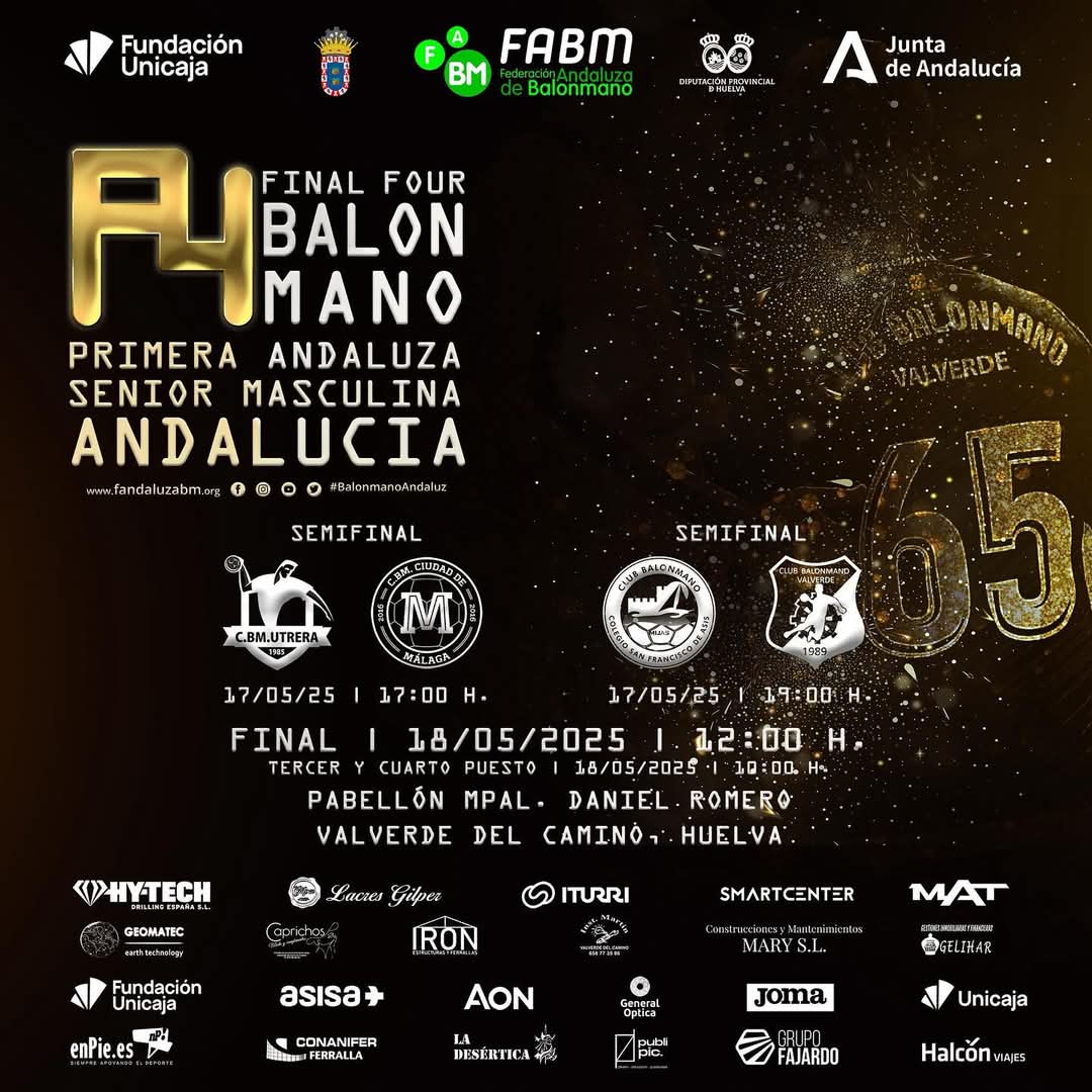 Sebastian090578's tweet image. ¡Qué gran fin de semana para el balonmano andaluz! 🔥

Todo listo para las #Final4 1ªAnd. Juvenil en #Campillos
(Málaga) y Senior en @AytoValverde. 

Que gane el mejor y que disfrutemos del gran nivel de nuestro balonmano.  🏆

¡Mucha suerte a todos los equipos participantes!