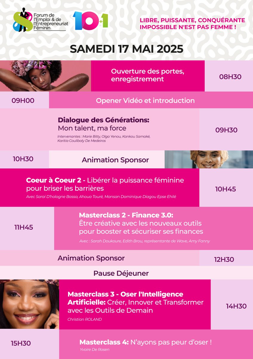 feefci's tweet photo. 𝐏𝐑𝐎𝐆𝐑𝐀𝐌𝐌𝐄 𝐎𝐅𝐅𝐈𝐂𝐈𝐄𝐋 𝐃𝐔 𝐅𝐄𝐄𝐅 𝟏𝟎+𝟏 !
Deux jours intenses de conférences, ateliers, rencontres et célébration du leadership féminin vous attendent ! https://t.co/VbkJwhTiMV