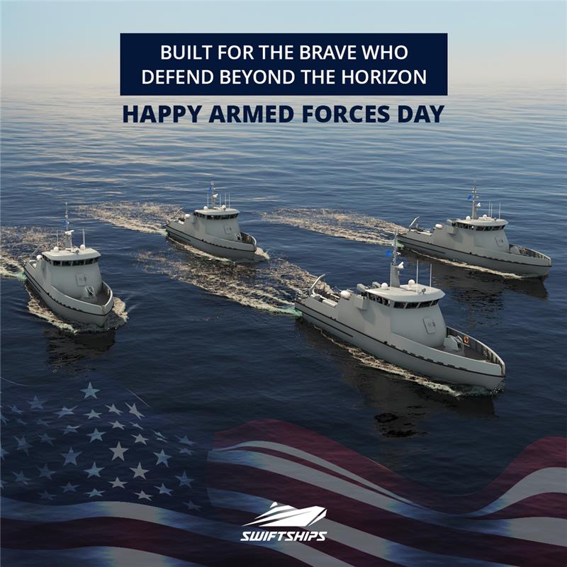We honor the courage of those who serve with vessels engineered to uphold freedom on every front.
Happy Armed Forces Day.
#Swiftships #ArmedForcesDay #DefenseInnovation #BuiltForTheBrave