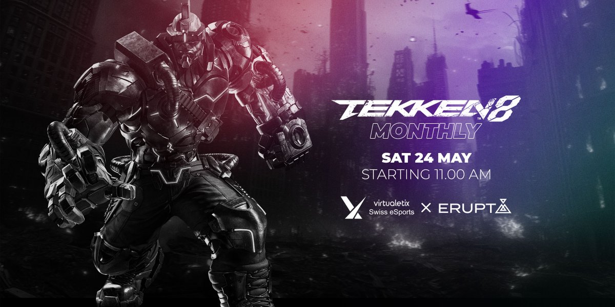 Erupt Lounge (@erupt_lounge) on Twitter photo The next #Tekken8 Monthly powered by <a href="/virtualetix/">virtualetix</a> is happening next week! ๐ช
๐
Saturday, May 24
๐ Starting 11.00 am
๐ซ CHF 15.- entry
Sign up now via โถ๏ธ start.gg/tournament/vtxโฆ The next #Tekken8 Monthly powered by <a href="/virtualetix/">virtualetix</a> is happening next week! ๐ช
๐
Saturday, May 24
๐ Starting 11.00 am
๐ซ CHF 15.- entry
Sign up now via โถ๏ธ start.gg/tournament/vtxโฆ