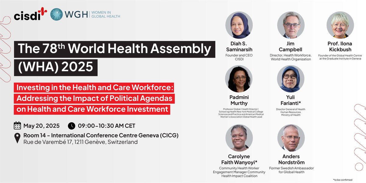 CISDI #SehatAdilSetara (@cisdi_id) on Twitter photo Prof <a href="/IlonaKickbusch/">Ilona Kickbusch</a> alongside Mba <a href="/DiahSaminarsih/">Diah Satyani Saminarsih</a> and others prominent speakers, will be joining us as a panelist in CISDI’s 78th WHA Side Event on May 20th in Geneve, Switzerland
Talking about investing in the health and care workforce.
In-person only. Regist: Prof <a href="/IlonaKickbusch/">Ilona Kickbusch</a> alongside Mba <a href="/DiahSaminarsih/">Diah Satyani Saminarsih</a> and others prominent speakers, will be joining us as a panelist in CISDI’s 78th WHA Side Event on May 20th in Geneve, Switzerland
Talking about investing in the health and care workforce.
In-person only. Regist: