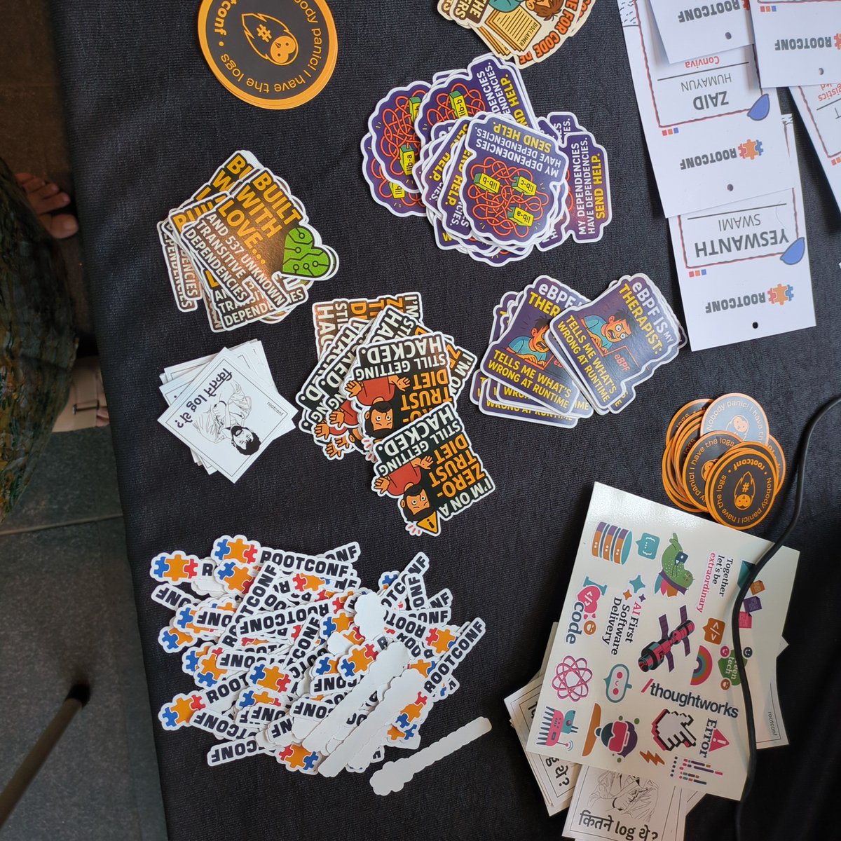 Stickers <a href="/rootconf/">Rootconf</a> 
Ideas courtesy - <a href="/anantshri/">Anant Shrivastava</a> <a href="/rohitcoder/">Rohit Kumar</a> <a href="/captn3m0/">nemo.blr</a> <a href="/foldrush/">Anish T P</a>