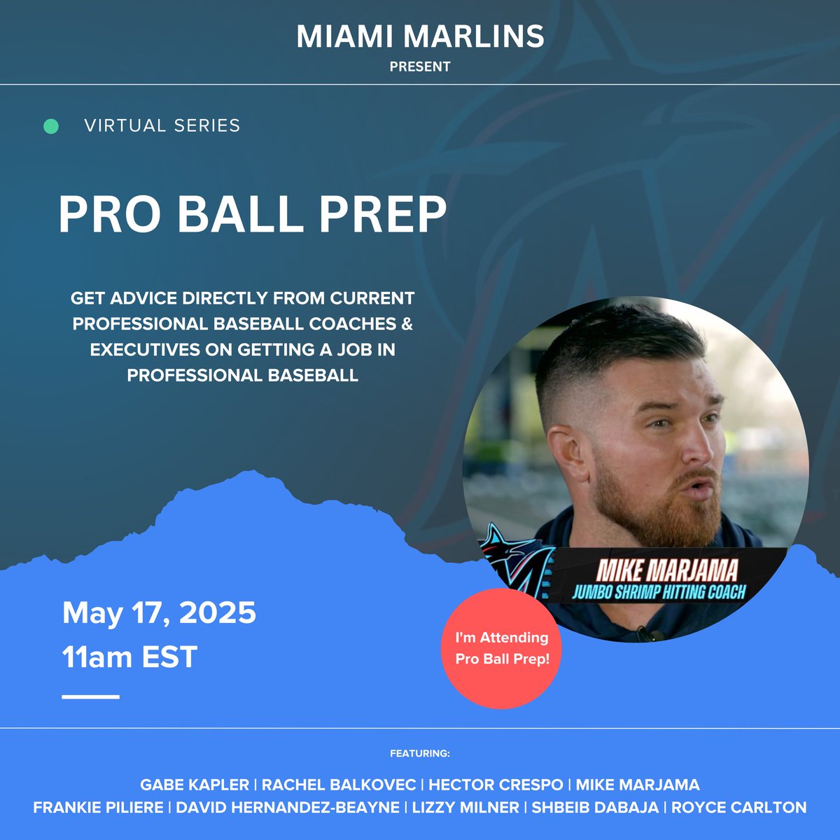 Want to work in Professional Baseball? You’re in luck. 

The Miami Marlins are hosting a virtual series called Pro Ball Prep. Staff from the Front Office, Analysts, Coaches and more will be giving advice on how to prepare for a job in Professional Baseball. 

Join me for this