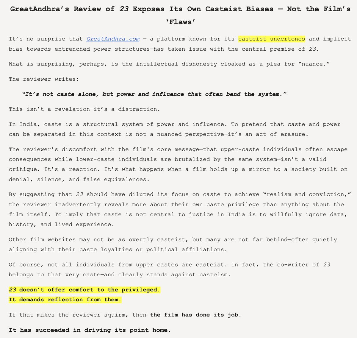 Dear <a href="/greatandhranews/">greatandhra</a>

PFA

Thank You
Raj R
#23TheMovie #TeluguCinema