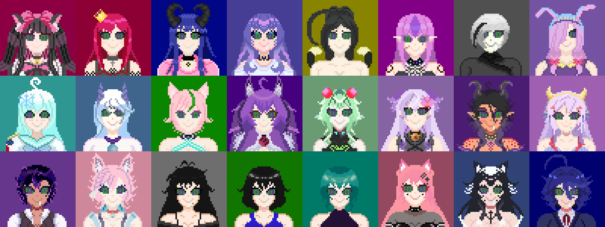 nyarupix's tweet photo. termine el arte gif de chicas vtuber y ocs hipnotizadas y bueno les dejo primero aqui un collage de todas en el gif, tambien aparte una version no hipnotizadas con una extrita https://t.co/3h2w3nnera