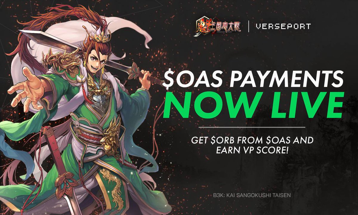 Oasys Gaming Hub (@oasys_games) on Twitter photo Verseport x Kai : Battle of Three Kingdoms campaign has just arrived ⚔️
If you have a Verseport access pass, don’t miss this chance to earn VP Score while playing <a href="/b3k_games/">KAI Battle of Three Kingdoms</a> 🔥
verseport.oasys.games/en/campaign/z_… Verseport x Kai : Battle of Three Kingdoms campaign has just arrived ⚔️
If you have a Verseport access pass, don’t miss this chance to earn VP Score while playing <a href="/b3k_games/">KAI Battle of Three Kingdoms</a> 🔥
verseport.oasys.games/en/campaign/z_…