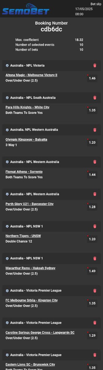 #Semobet
Australian Leagues rarely disappoints 🥳🔥 
Stake well here.
18 clean Odds 👍🏽

Code 👉🏽 cdb6dc

Create account 👉🏽 semobet.co.ke/?refId=1f13fcb…
(Enjoy maximum winnings without any tax)