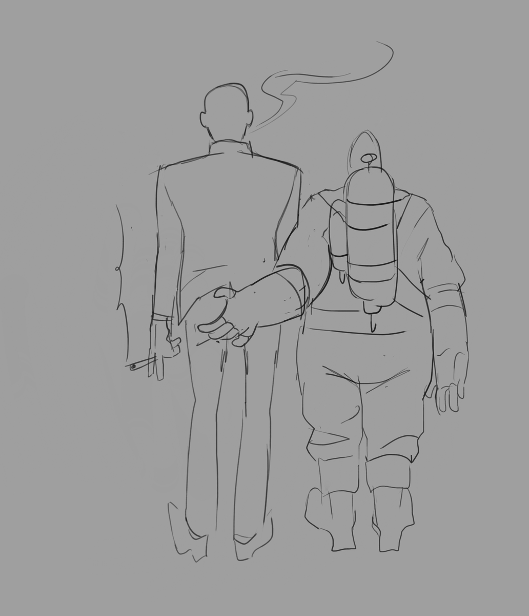 TIKKI_WIKKIOG's tweet photo. Had a dream where pyro grabbing spys ass was flashed in my head for a second before I woke up in cold sweat and barely conscious it wouldn't leave my mind until I drew it so here we are #tf2 #tf2spy #tf2pyro https://t.co/KAMVHlwMG2