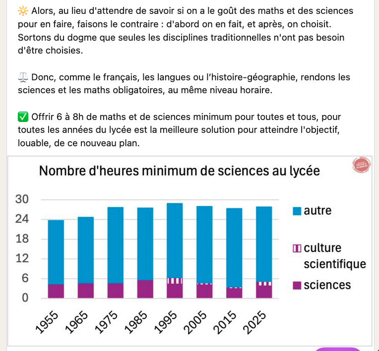 Post de Mélanie sur linkedin

Plan Filles et Maths : mais où sont les sciences ?

linkedin.com/posts/melanie-…