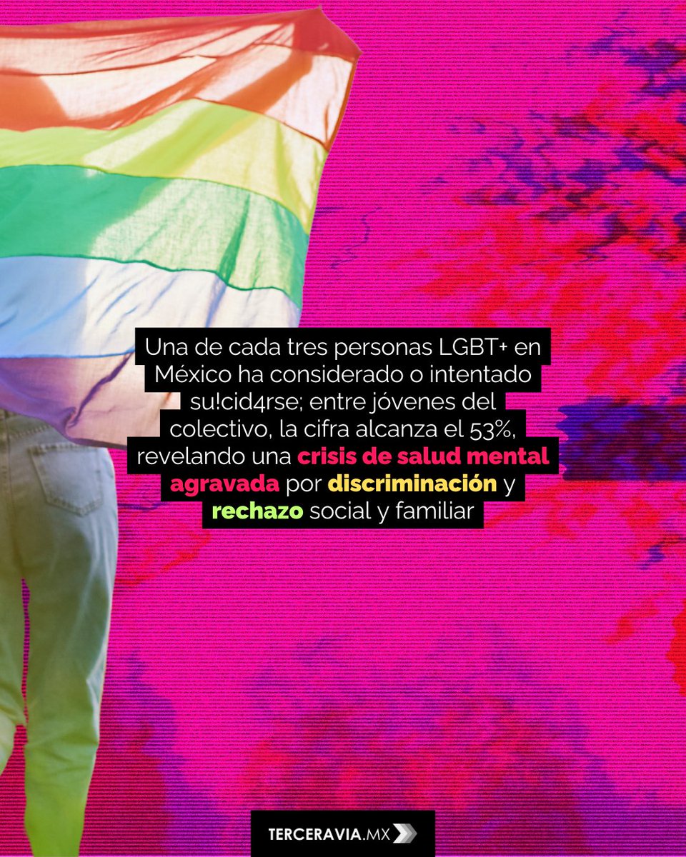 terceraviamx's tweet image. #VíaAlternativa | 📊 Una de cada tres personas LGBT+ en México ha pensado o intentado suicidarse. La discriminación no es una opinión, es una sentencia

La info acá 👉🏽 wp.me/p6DCuM-eVk

#MásQuePalabras #ElPoderDeLasComunidades #IDAHOBIT2025
