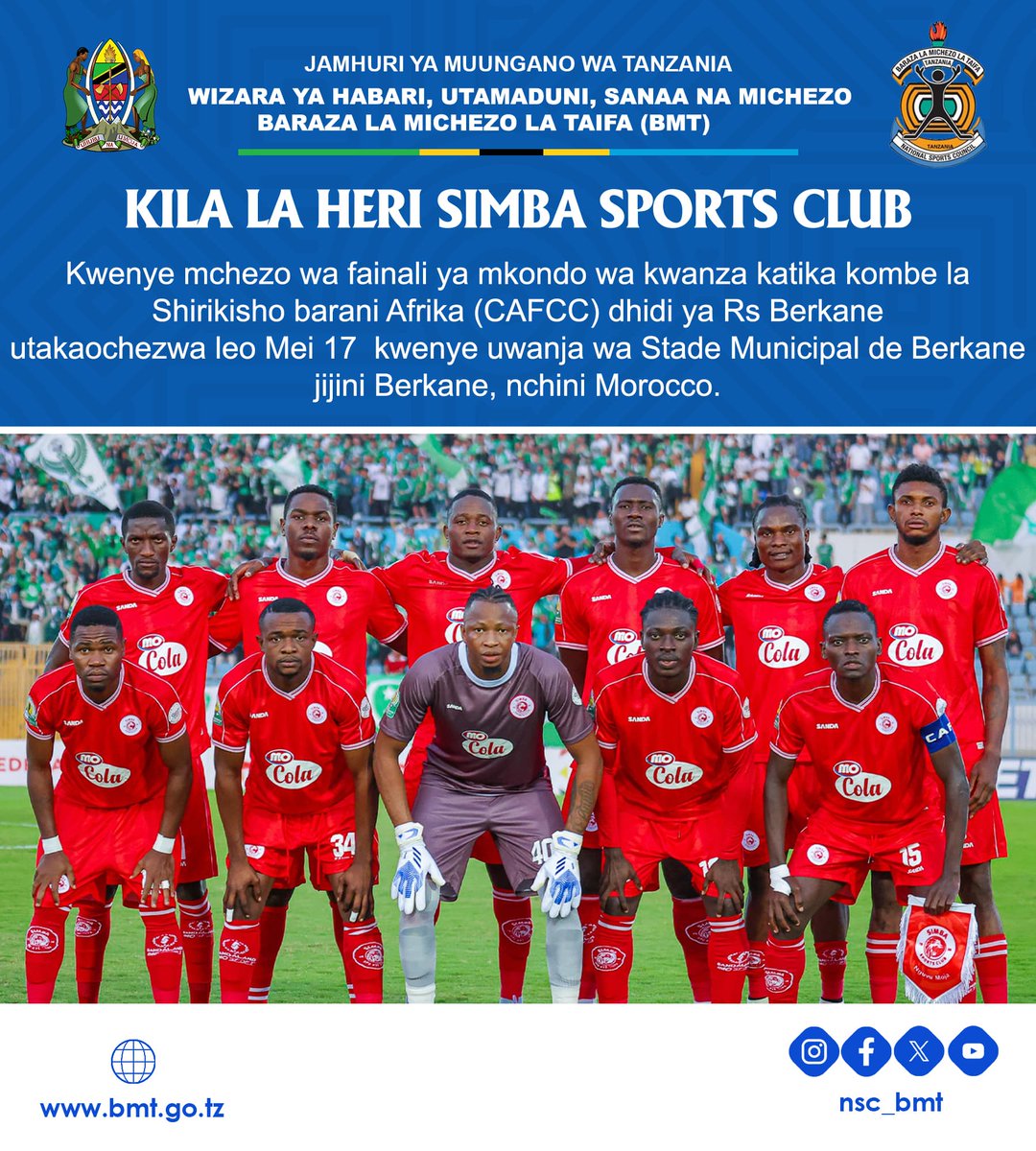 Nsc_bmt (@nsc_bmt) on Twitter photo #CAFCC
Kila la heri watanzania tupo nyuma yetu
<a href="/SimbaSCTanzania/">Simba Sports Club</a> <a href="/Tanfootball/">TFF TANZANIA</a> <a href="/CAFCLCC/">TotalEnergies CAFCL & CAFCC 🏆</a> <a href="/CAFCLCC_fr/">TotalEnergies CAFCL & CAFCC 🏆</a> <a href="/CAF_Online/">CAF_Online</a> #CAFCC
Kila la heri watanzania tupo nyuma yetu
<a href="/SimbaSCTanzania/">Simba Sports Club</a> <a href="/Tanfootball/">TFF TANZANIA</a> <a href="/CAFCLCC/">TotalEnergies CAFCL & CAFCC 🏆</a> <a href="/CAFCLCC_fr/">TotalEnergies CAFCL & CAFCC 🏆</a> <a href="/CAF_Online/">CAF_Online</a>