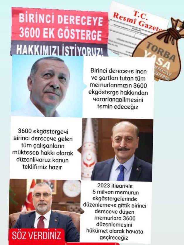 <a href="/ZeynepYesi17681/">Zeynep Y.</a> <a href="/isikhanvedat/">Prof. Dr. Vedat Işıkhan</a> 7. dönem toplu sözleşme kararı olan #BirinciDereceye3600 Ek Gösterge süresi bitmeden hayata geçirilmeli ve artık bu konu sorun olmaktan çıkmalıdır.
<a href="/RTErdogan/">Recep Tayyip Erdoğan</a> <a href="/isikhanvedat/">Prof. Dr. Vedat Işıkhan</a> <a href="/avabdullahguler/">Abdullah Güler</a> <a href="/_aliyalcin_/">Ali YALÇIN</a> <a href="/yusufyazgan37/">Yusuf YAZGAN</a> <a href="/TurkesGuney/">Türkeş Güney</a> <a href="/OnderKahveci/">Önder Kahveci</a> <a href="/MemurSenKonf/">Memur-Sen</a> <a href="/kamusen/">Kamu-Sen</a> <a href="/iletisim/">T.C. İletişim Başkanlığı</a>