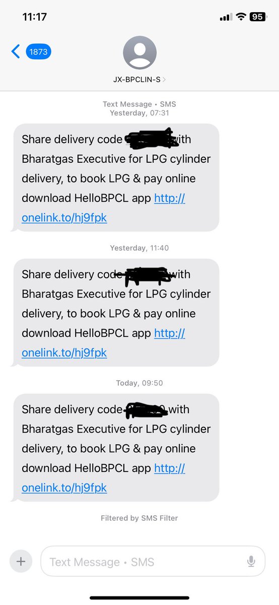Dear <a href="/BPCLimited/">Bharat Petroleum</a> ,

You Bharat Gas Agency in Yelahanka is so poorly operating.
It’s been 10 days now that I booked my cylinder and it’s not delivered.
I only see daily OTPs coming but no delivery.
I also raised complain but no revert.
Check date of the OTPs received in screenshot