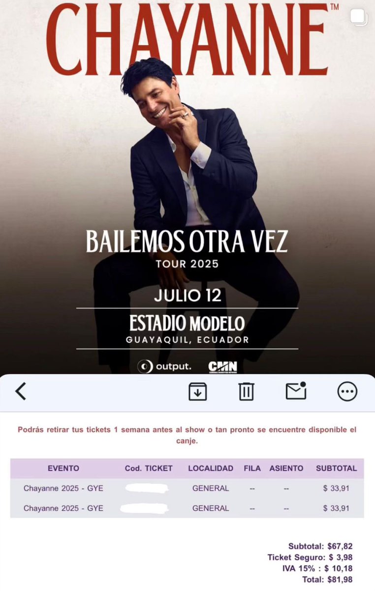 allisonvale99's tweet photo. Holis, por motivo de viaje no se podrá asistir al concierto así que se vende estas 2 entradas para chayanne  al mismo precio ,  RT porfa🙏🏻🙏🏻🙏🏻🙏🏻 https://t.co/iazBI7TPHC