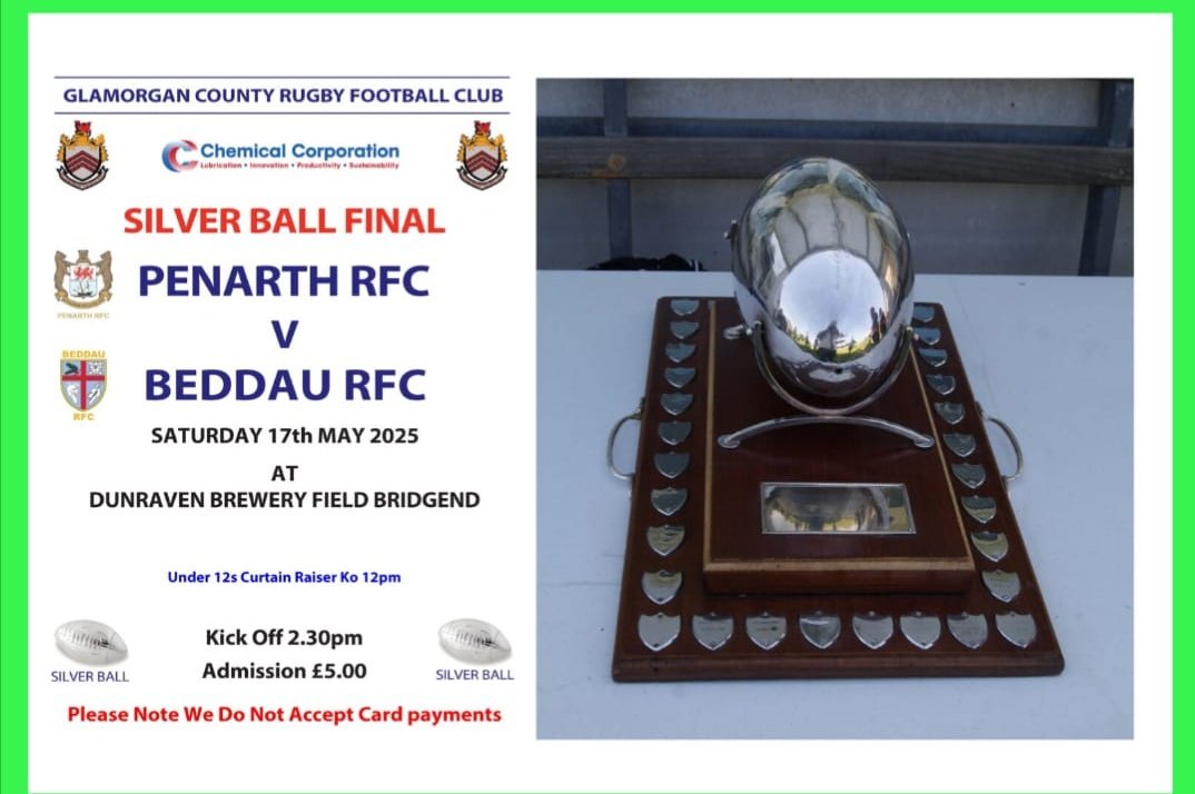 Bridgend Ravens (@bridgendravens) on Twitter photo Today at the Dunraven Brewery Field β¬οΈ
π <a href="/PenarthRFC/">Penarth RFC</a> v <a href="/BeddauRFC/">Beddau R.F.C. π</a>
β° 2:30pm
π Glamorgan County Silver Ball Final
ποΈ Β£5 Adult / u16 free Today at the Dunraven Brewery Field β¬οΈ
π <a href="/PenarthRFC/">Penarth RFC</a> v <a href="/BeddauRFC/">Beddau R.F.C. π</a>
β° 2:30pm
π Glamorgan County Silver Ball Final
ποΈ Β£5 Adult / u16 free